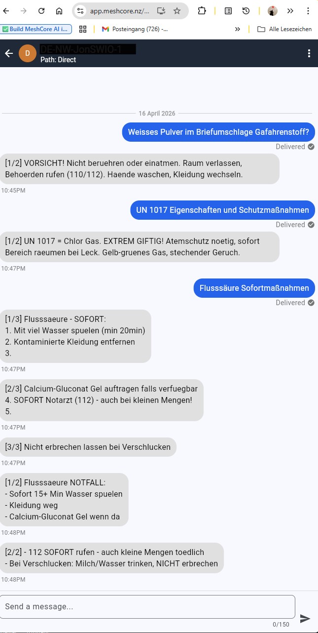 Screenshot der MeshCore KI Integration im Einsatz