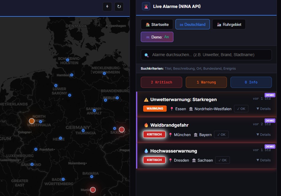 Neues C3: Crisis, Command & Control Dashboard – Echtzeit-Überwachung für das Ruhrgebiet mit NINA-API